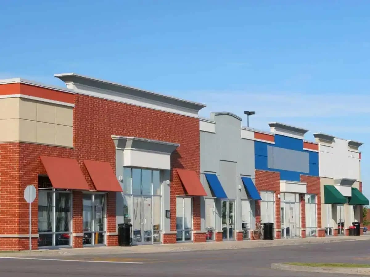 Retail property exterior with finished storefronts and facades