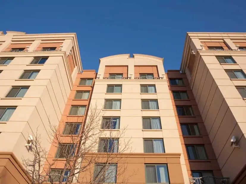 Multi-storey commercial property with finished exterior walls