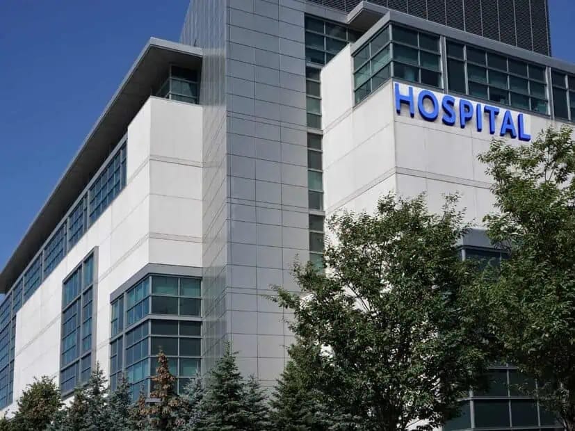 Healthcare building exterior with maintained facade