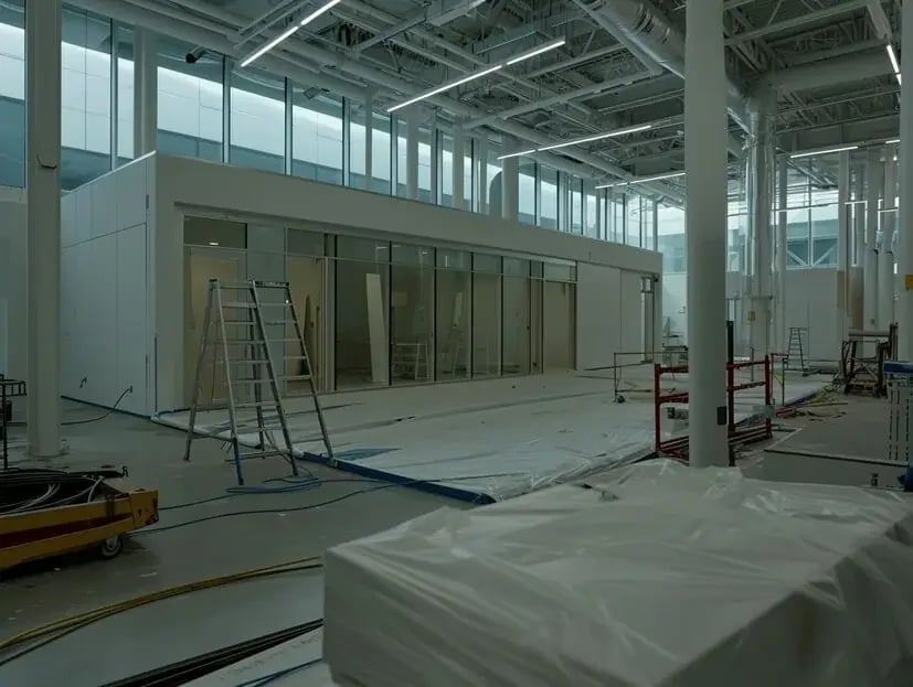 Commercial retail interior during surface preparation