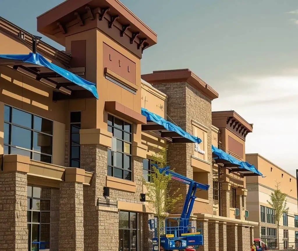 Retail property exterior with finished storefronts and facades