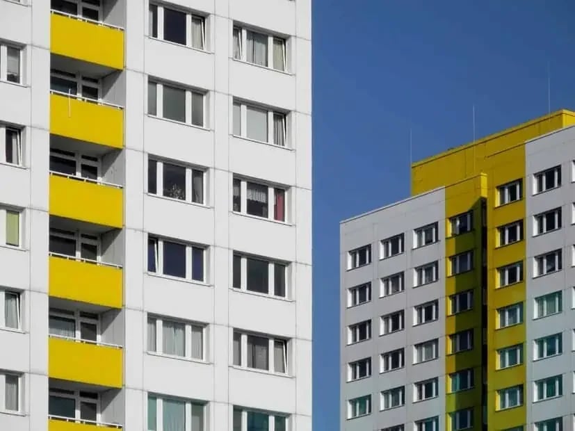 Multi-storey commercial property with finished exterior walls
