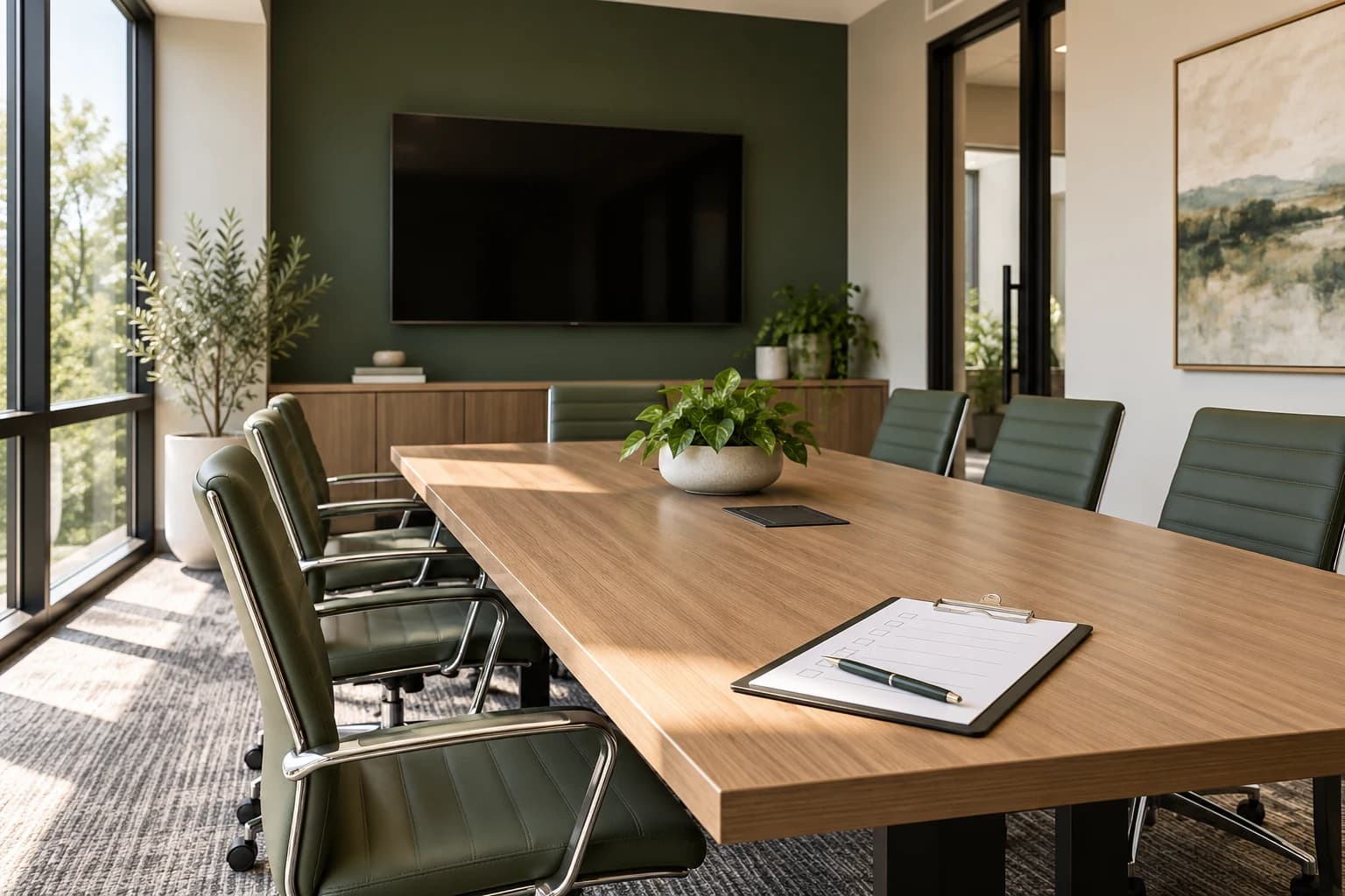 Finished meeting room prepared for a documented handover