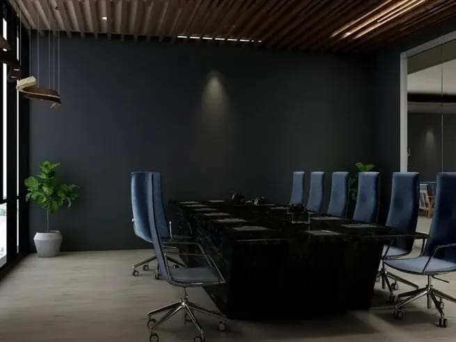 Commercial office interior with painted walls and finished workspaces