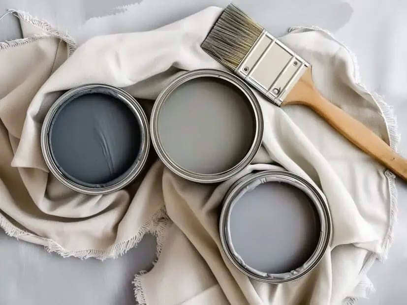 Paint colours and materials selected for a project