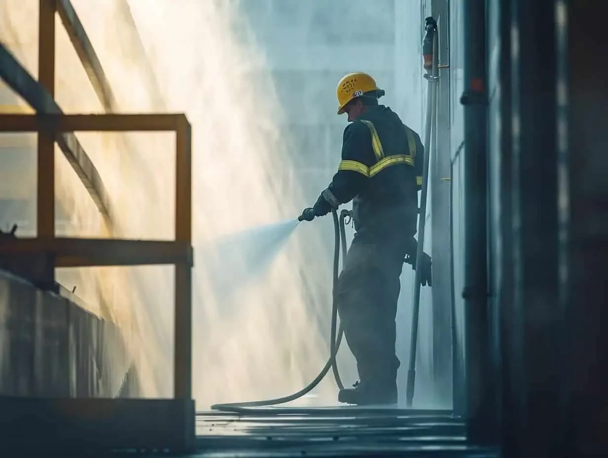 Pressure washing and surface cleaning before coating